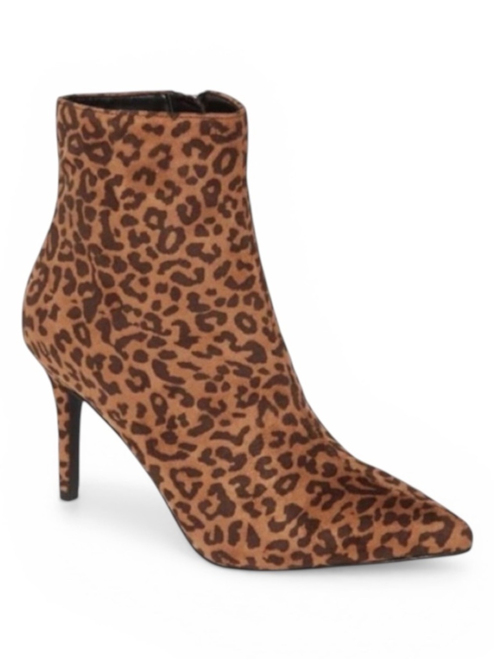 BP Leopard Tan Brown Faux Suede Pointy Toe Heeled Ankle Boots Size 8
